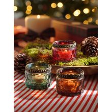 Pure Home + Living Green Red Amber Honeycomb Textured Glass Tealight Holders (Pack Of 3)