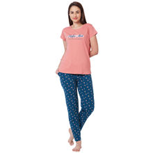 Juliet Peach Cotton T-Shirt with Pyjama Night Suit-JON804 (Set of 2)