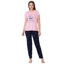 Juliet Pink Cotton T-Shirt with Pyjama Night Suit-JON810 (Set of 2)