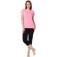 Juliet Pink Cotton T-Shirt with Capri Night Suit-JON813 (Set of 2)