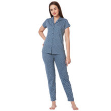 Juliet Blue Cotton Shirt with Pyjama Night Suit-JON814 (Set of 2)