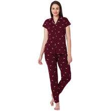 Juliet Maroon Cotton Shirt with Pyjama Night Suit-JON823 (Set of 2)
