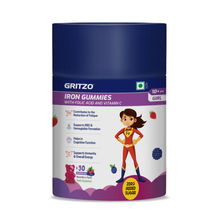 Gritzo Iron Gummies With Folic Acid & Vitamin C Gummies For 10+ Years Girls - Mixed Berry