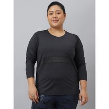 Fitkin Plus Size Black Anti-Odor Mesh Panel Long sleeve T-Shirt
