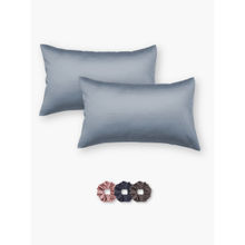 SEEVO Blue Satin Pillow Covers - 17 x 27 Inches (Set of 2) (Free Size)