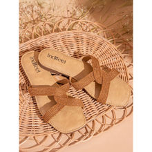 Indifeet Brown Stylish Open Toe Jute Flats with Braided Design