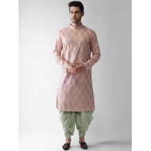 KISAH Men Peach Printed Cotton Blend Kurta Dhoti Set with Ethnic Motifs