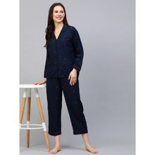 Chemistry Embroidered Night Suit - Navy Blue (Set of 2)