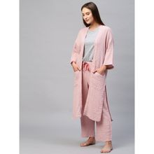 Chemistry Double Fabric Crinkle Lounge Payjama & Tee With Kimono Wrap - Pink (Set of 3)
