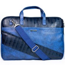 Man Arden "The Blue Knight" PVC Leather Shoulder Messenger Dual Tone Laptop Bag - Blue