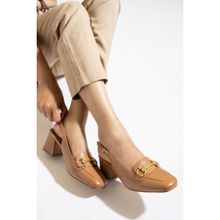 MIORAH Tan Leather Sandal Heels