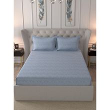 Inhouse by Maspar Glam Craze Blue Print 144TC Cotton Double Bed Sheet With 2 Pillow Covers