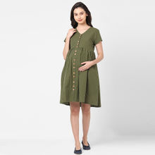 Mystere Paris Olive Striped Maternity Dress - Green