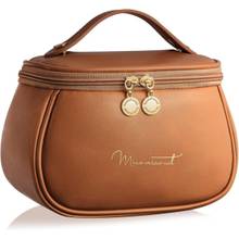 Awestuffs Brown Portable Waterproof PU Leather Make Up and Luxury Retro Cosmetic Bag