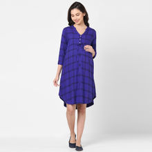 Mystere Paris Chic Checked Maternity Dress - Blue