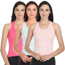 Bodycare Cool Racerback Camisole In Coral-Peach-T.Sky Color (Pack Of 3)