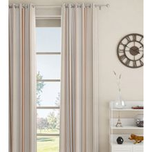 GM Striped Embroidered Ring Top Door Curtain (4.3 x 7 Feet, White and Beige Curtain)