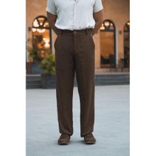 JAVINISHKA Brown High Waist Korean Fit Linen Trouser