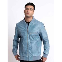 Saint G Jenson Blue Leather Men Bomber Jacket