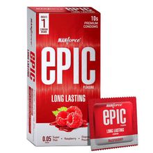 Manforce Epic Pleasure Long Lasting Super Thin Raspberry Flavoured Condoms With Disposable Pouch - 10S