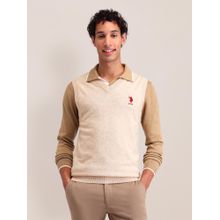 U.S. POLO ASSN. Cream Textured V-Neck Sweaters