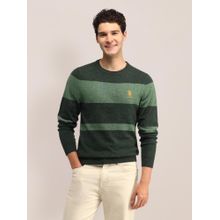 U.S. POLO ASSN. Green Colorblock Full Sleeves Round Neck Sweaters