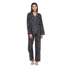 Shopbloom Cotton-Flannel Print | Long Sleeve with Pajama Set | Women's Night Suit - Grey