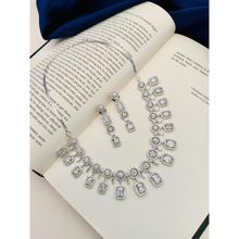 Abdesigns Enchanting Silver Plated American Diamond Necklace Set - Silver