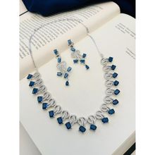 Abdesigns Stunning Silver Plated American Diamond Necklace Set - Blue