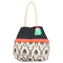 Pick Pocket Ehnicblack & Off-White Printed Shopping Bag