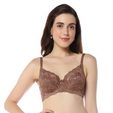 Amante Lace Non Padded Wired Full Coverage Luxe Support Bra- Brown