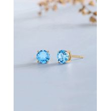 Ornate Jewels 925 Silver 18K Gold Plated Round 1 Carat Blue Topaz Stud Earring Women & Girls