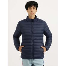 United Colors of Benetton Navy Blue Regular Fit High Neck Solid Puffer Jacket