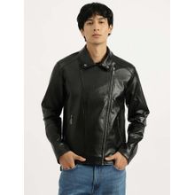 United Colors of Benetton Black Regular Fit Collared Solid Biker Jacket