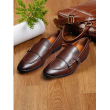 Louis Stitch Men Brunette Brown Leather Shoes Slip-on Style Comfortable Monks
