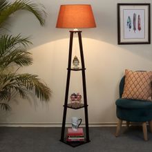 Tu Casa Floor Lamp Mango Wood Base & Brown Cotton Shade