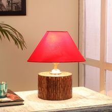 Tu Casa Table Lamp Mango Wood Base & Red Cotton Shade