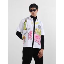 The Indian Garage Co Men White Boxy Fit Collar Neck Polyester Shirt