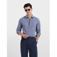 The Indian Garage Co Men Blue Slim Fit Collar Neck Polyester Shirt