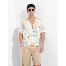 The Indian Garage Co Men Off White Relaxed Fit Collar Neck Polyester Shirt