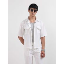 The Indian Garage Co Men White Boxy Fit Collar Neck Polyester Blend Shirt