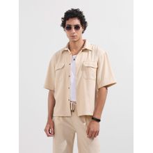 The Indian Garage Co Men Beige Boxy Fit Collar Neck Polyester Blend Shirt