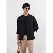 The Indian Garage Co Men Black Regular Fit Mandarin Neck Polyester Blend Shirt