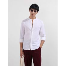 The Indian Garage Co Men White Regular Fit Mandarin Neck Polyester Blend Shirt