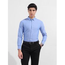 The Indian Garage Co Men Blue Slim Fit Collar Neck Cotton Blend Shirt
