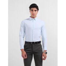 The Indian Garage Co Men Blue Slim Fit Collar Neck Cotton Blend Shirt