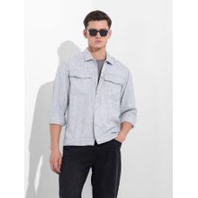 The Indian Garage Co Men Grey Regular Fit Collar Neck Polyester Blend Shirt