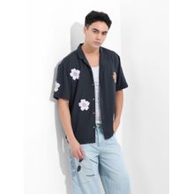 The Indian Garage Co Men Navy Blue Relaxed Fit Collar Neck Rayon Shirt