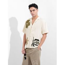 The Indian Garage Co Men Cream Relaxed Fit Collar Neck Rayon Shirt