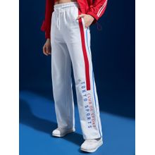 TOKYO TALKIES Women White Contrast Tape Typographic Printed Track pant